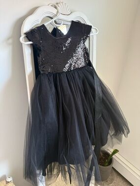 Girls Black Sequin Tulle Party Dress